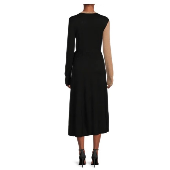 $1390 Akris Punto Colorblock Virgin Wool Wrap Dress in Black / Tan - Picture 3 of 7